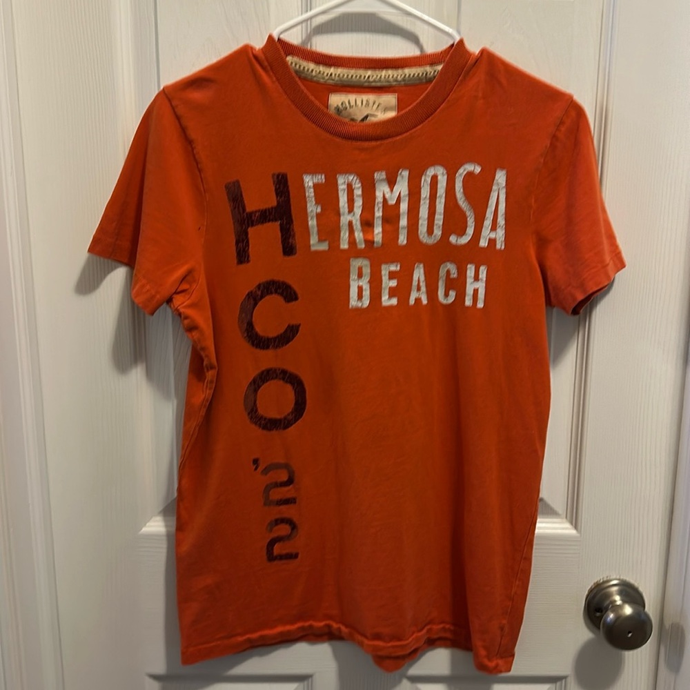 Hollister Co HCO Men's Orange Graphic T-Shirt Large Hermosa Beach Graphic Tee
